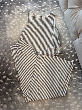Z Supply Navy & White Striped Wide Leg Jumpsuit